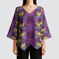 Hawaii Waikiki King Kimono Sleeve Blouse Purple Quilt With Pua Manu