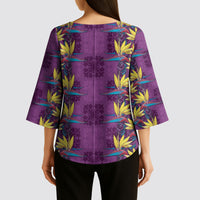 Hawaii Waikiki King Kimono Sleeve Blouse Purple Quilt With Pua Manu