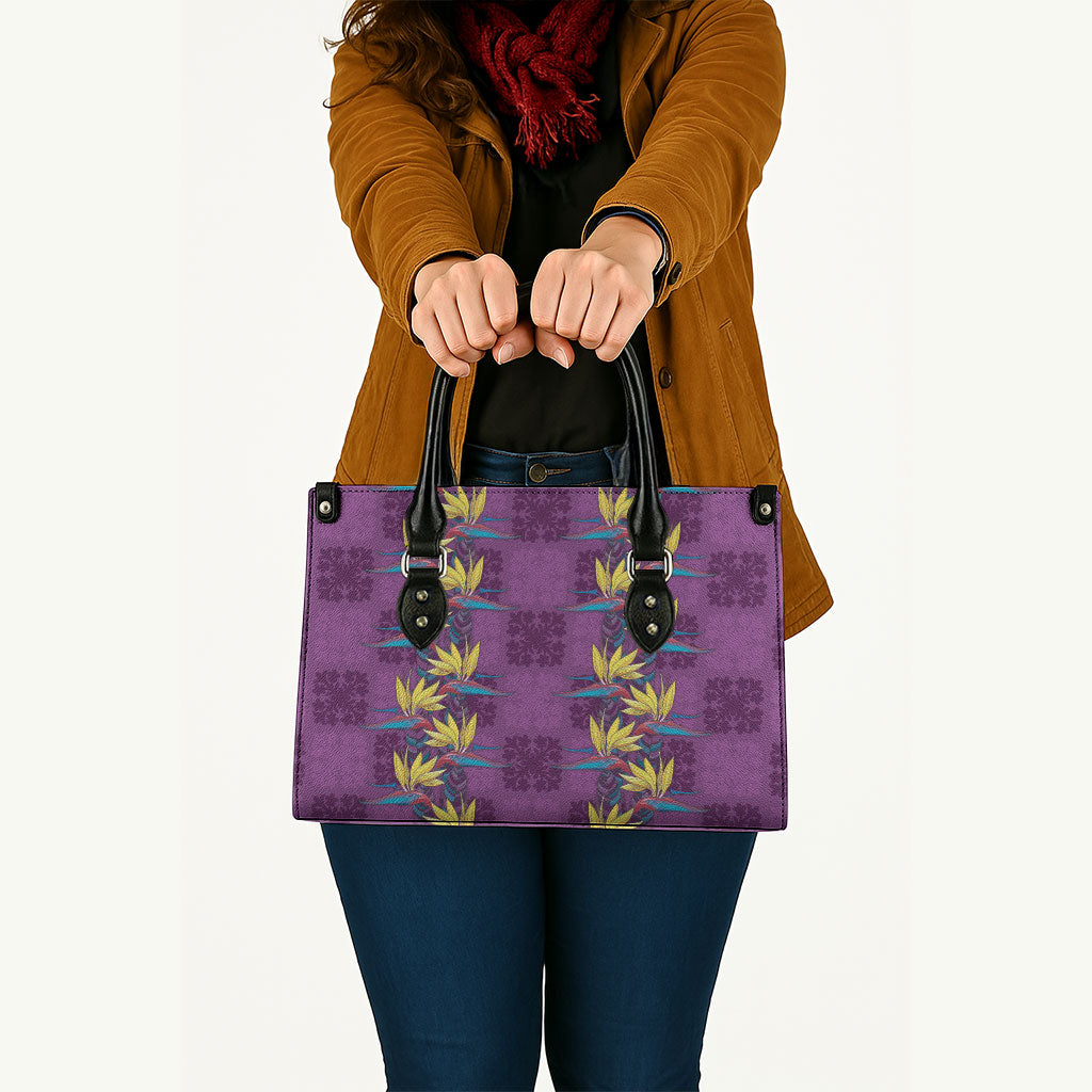 Hawaii Waikiki King Leather Bag Purple Quilt With Pua Manu