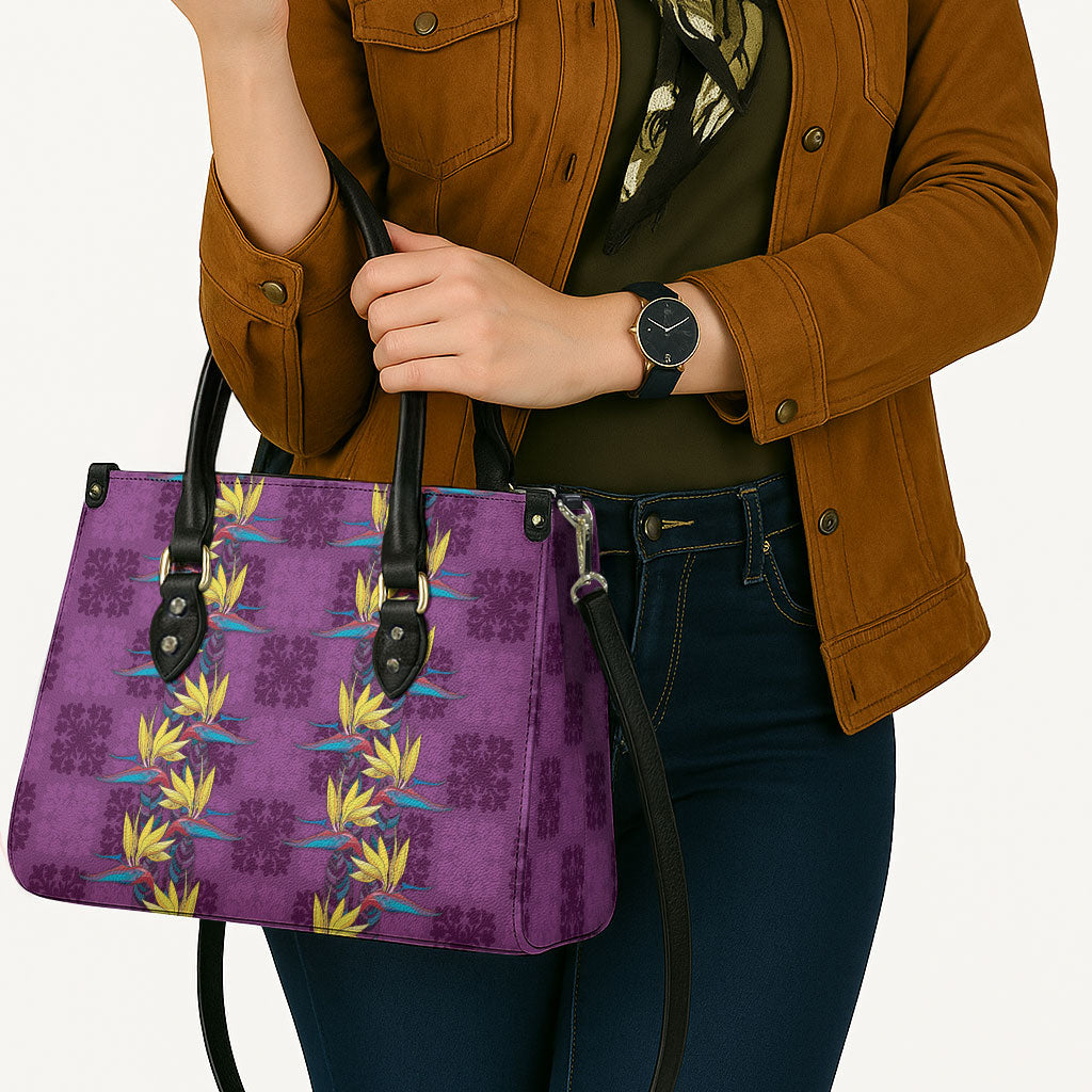 Hawaii Waikiki King Leather Bag Purple Quilt With Pua Manu