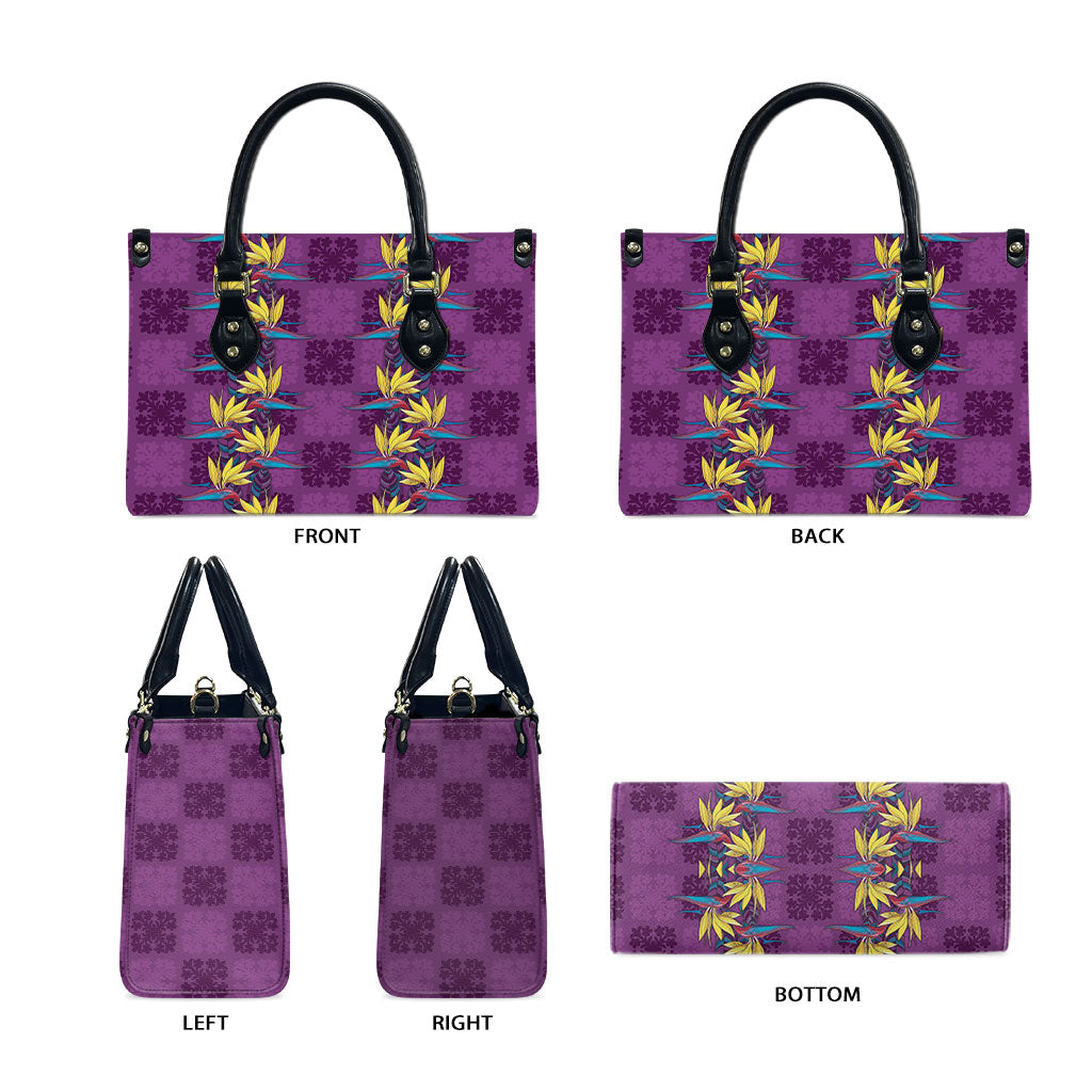 Hawaii Waikiki King Leather Bag Purple Quilt With Pua Manu
