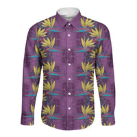 Hawaii Waikiki King Long Sleeve Button Shirt Purple Quilt With Pua Manu