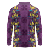 Hawaii Waikiki King Long Sleeve Polo Shirt Purple Quilt With Pua Manu