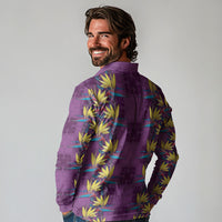 Hawaii Waikiki King Long Sleeve Polo Shirt Purple Quilt With Pua Manu