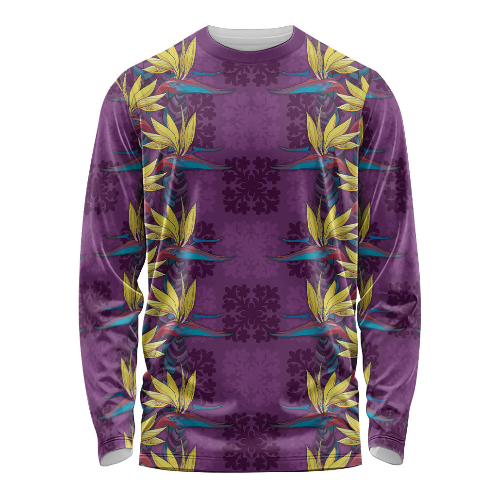 Hawaii Waikiki King Long Sleeve Shirt Purple Quilt With Pua Manu
