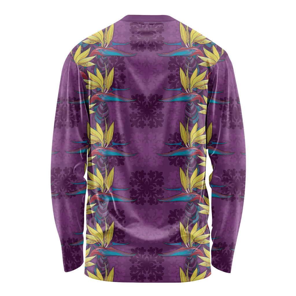 Hawaii Waikiki King Long Sleeve Shirt Purple Quilt With Pua Manu