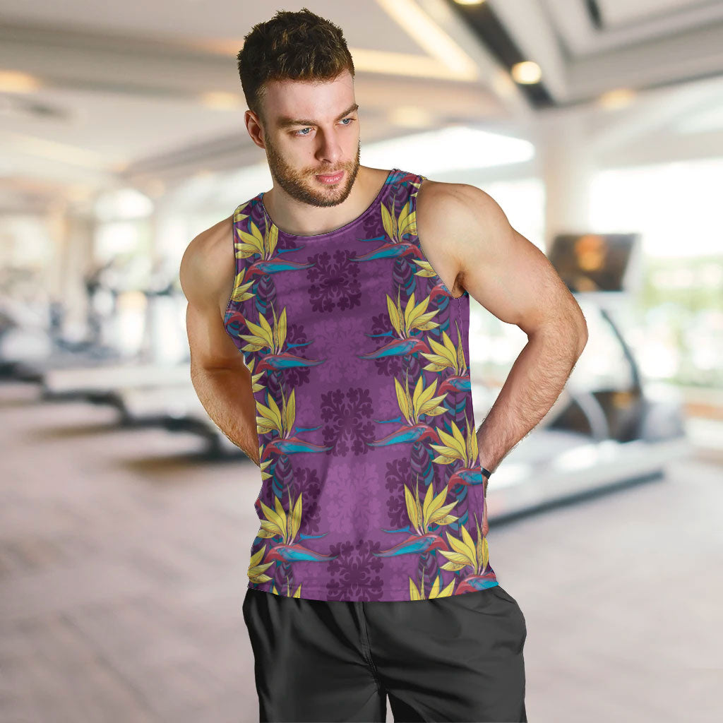 Hawaii Waikiki King Men Tank Top Purple Quilt With Pua Manu