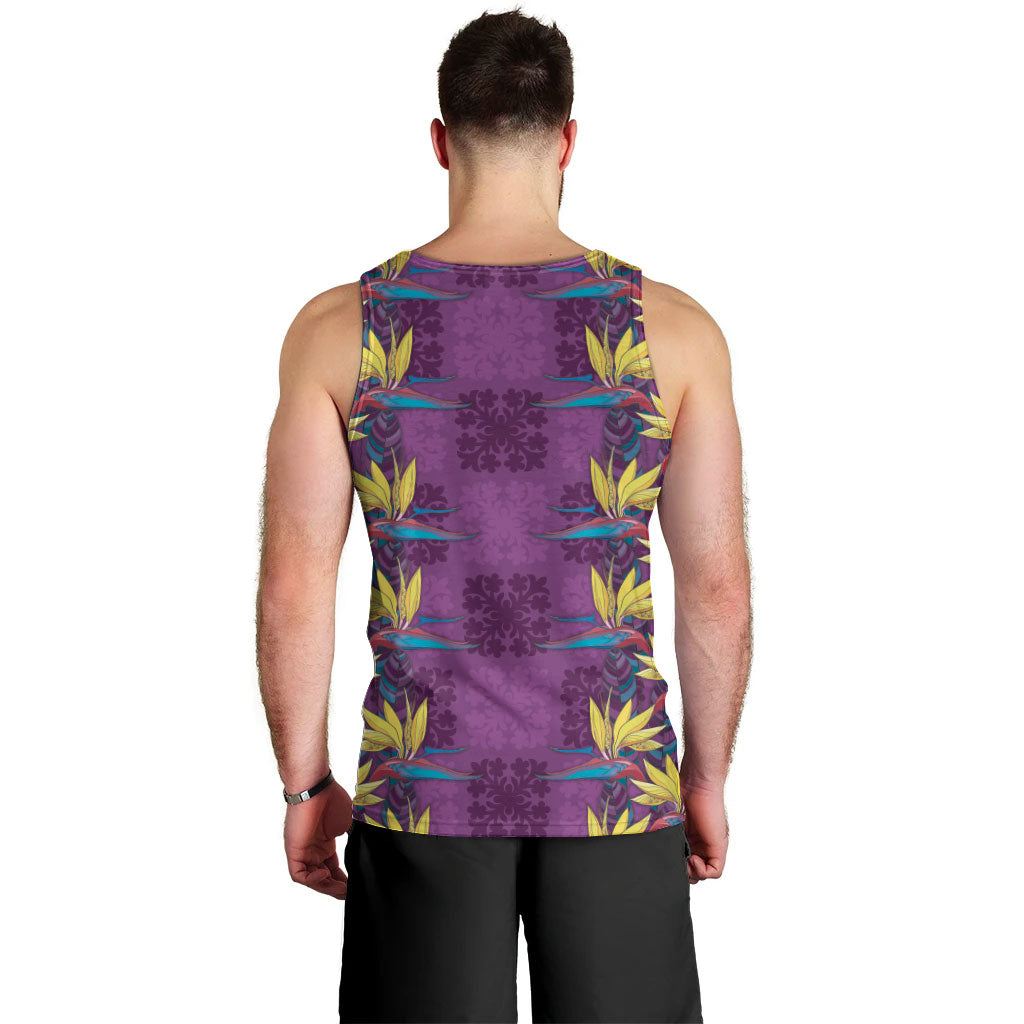 Hawaii Waikiki King Men Tank Top Purple Quilt With Pua Manu