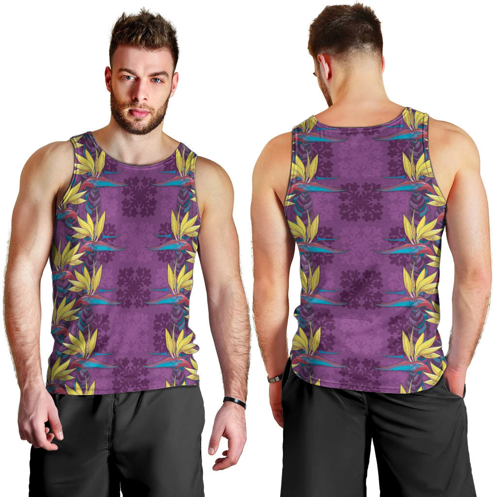 Hawaii Waikiki King Men Tank Top Purple Quilt With Pua Manu