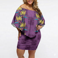 Hawaii Waikiki King Off Shoulder Short Dress Purple Quilt With Pua Manu