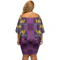 Hawaii Waikiki King Off Shoulder Short Dress Purple Quilt With Pua Manu