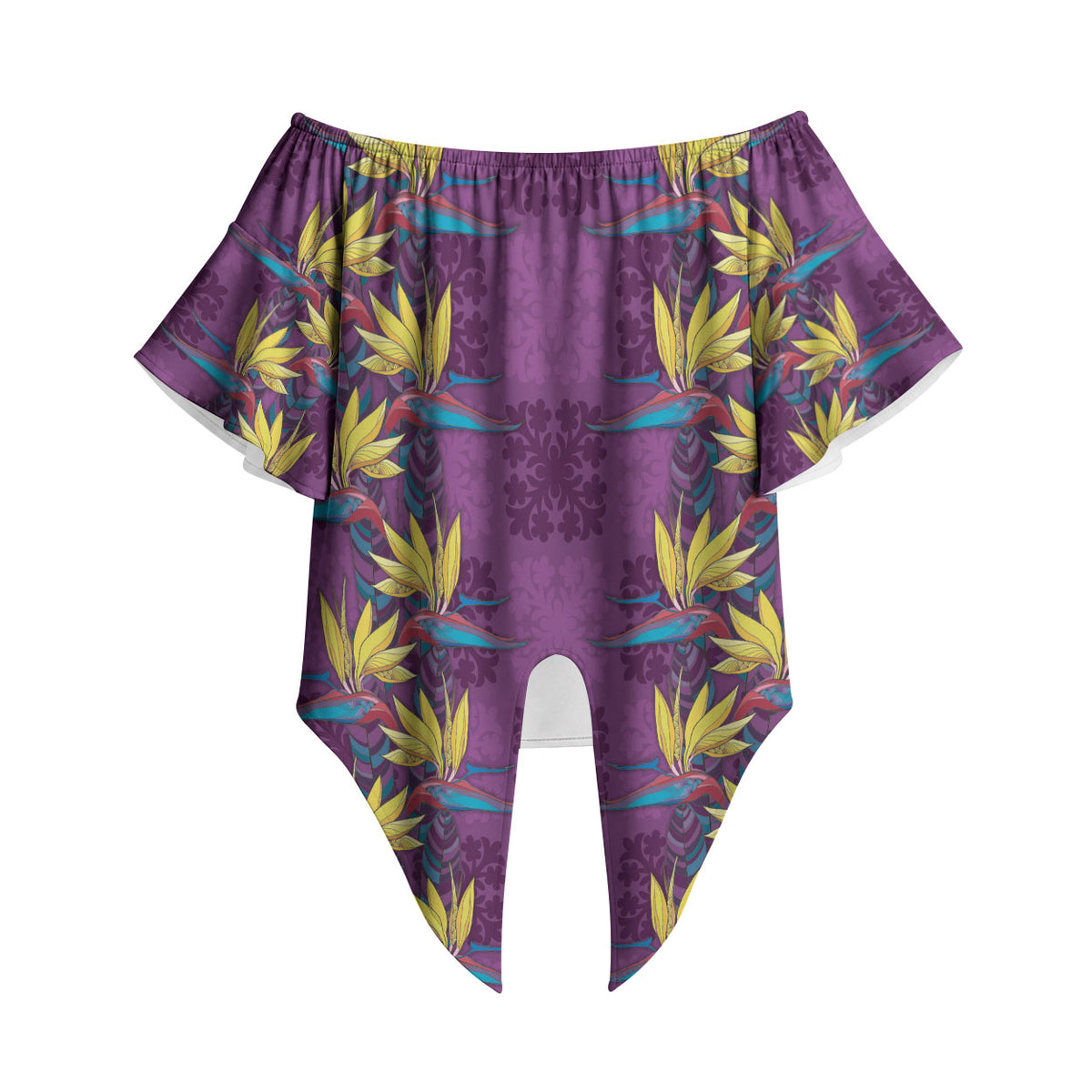 Hawaii Waikiki King Off Shoulder Wrap Waist Top Purple Quilt With Pua Manu