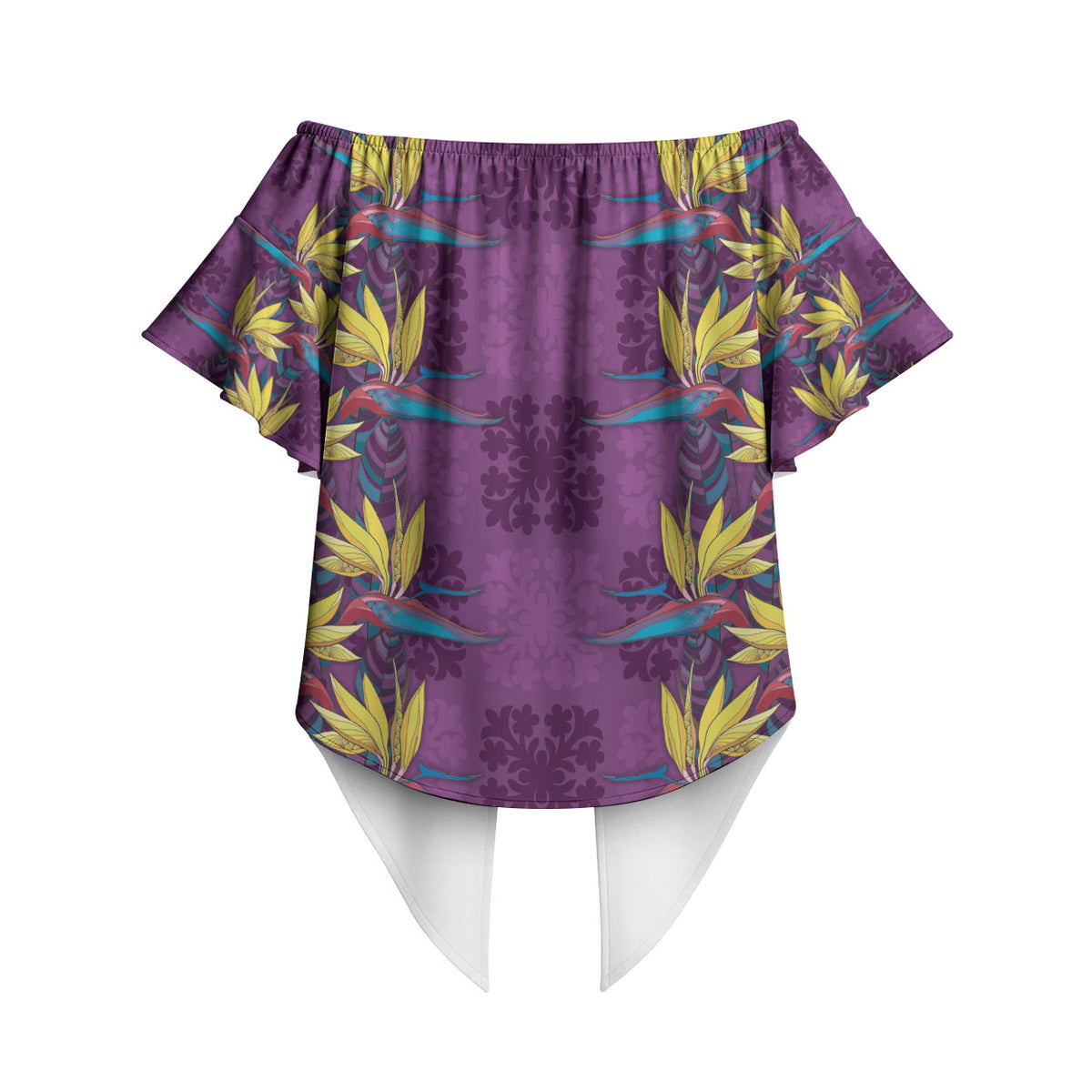 Hawaii Waikiki King Off Shoulder Wrap Waist Top Purple Quilt With Pua Manu