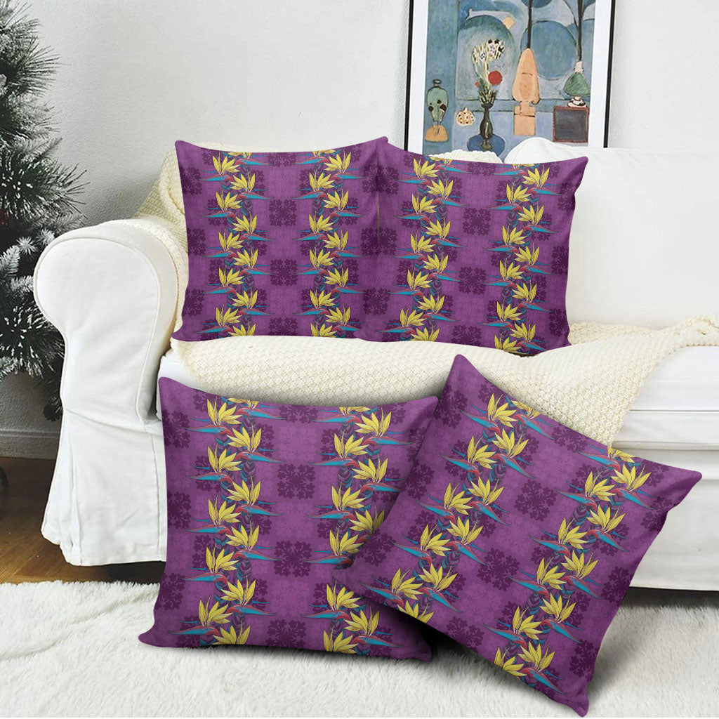 Hawaii Waikiki King Pillow Cover Purple Quilt With Pua Manu