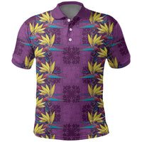 Hawaii Waikiki King Polo Shirt Purple Quilt With Pua Manu