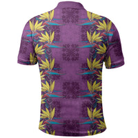 Hawaii Waikiki King Polo Shirt Purple Quilt With Pua Manu