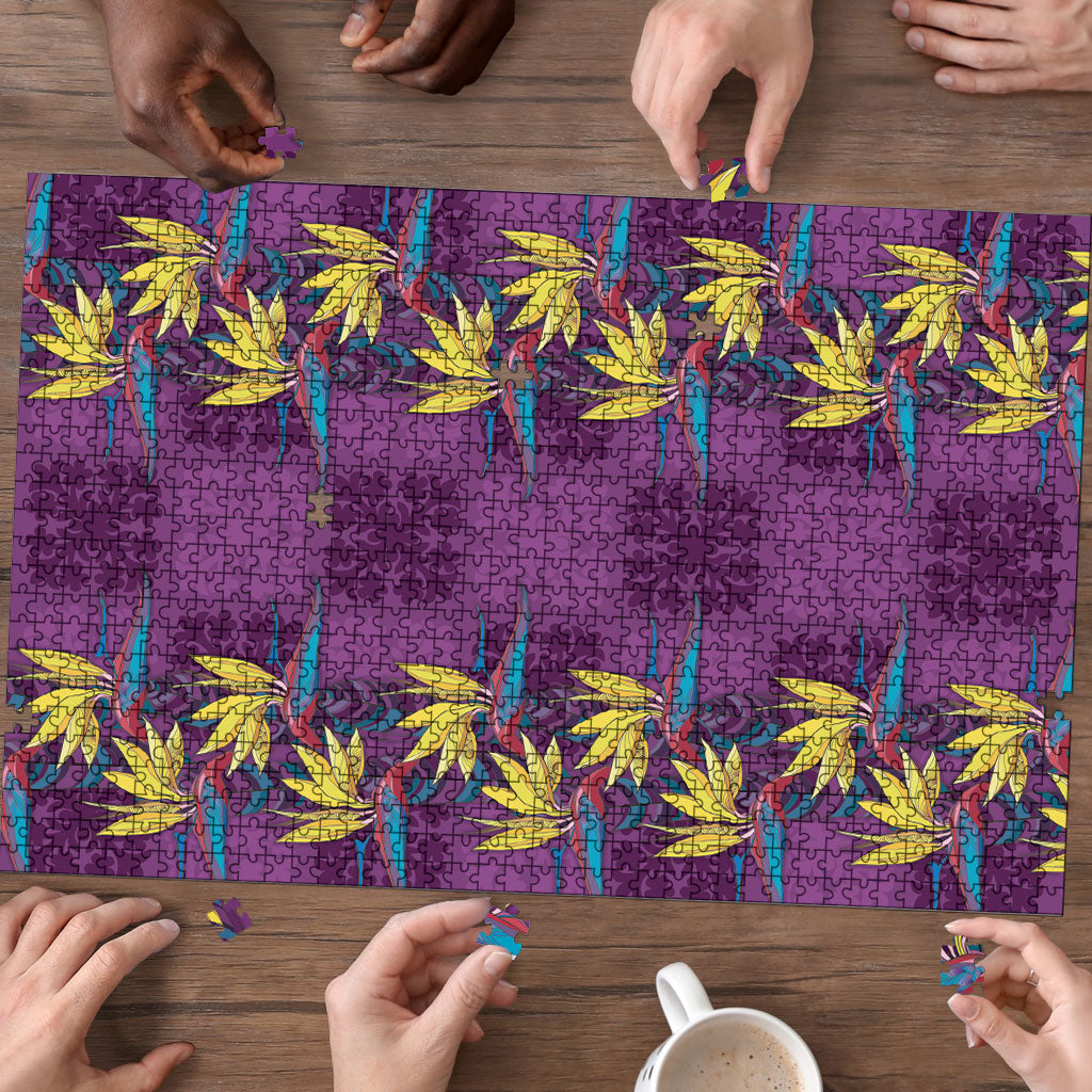 Hawaii Waikiki King Puzzle Purple Quilt With Pua Manu