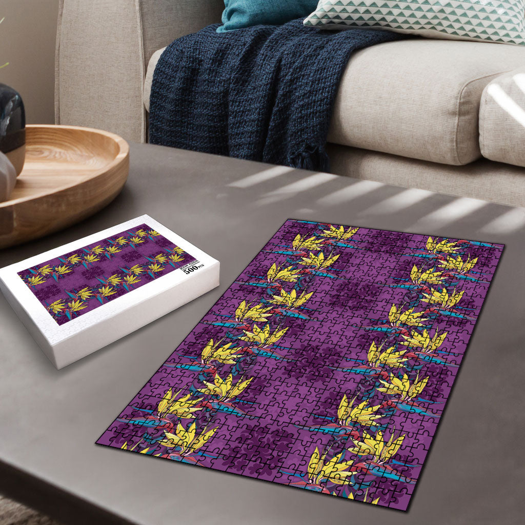 Hawaii Waikiki King Puzzle Purple Quilt With Pua Manu