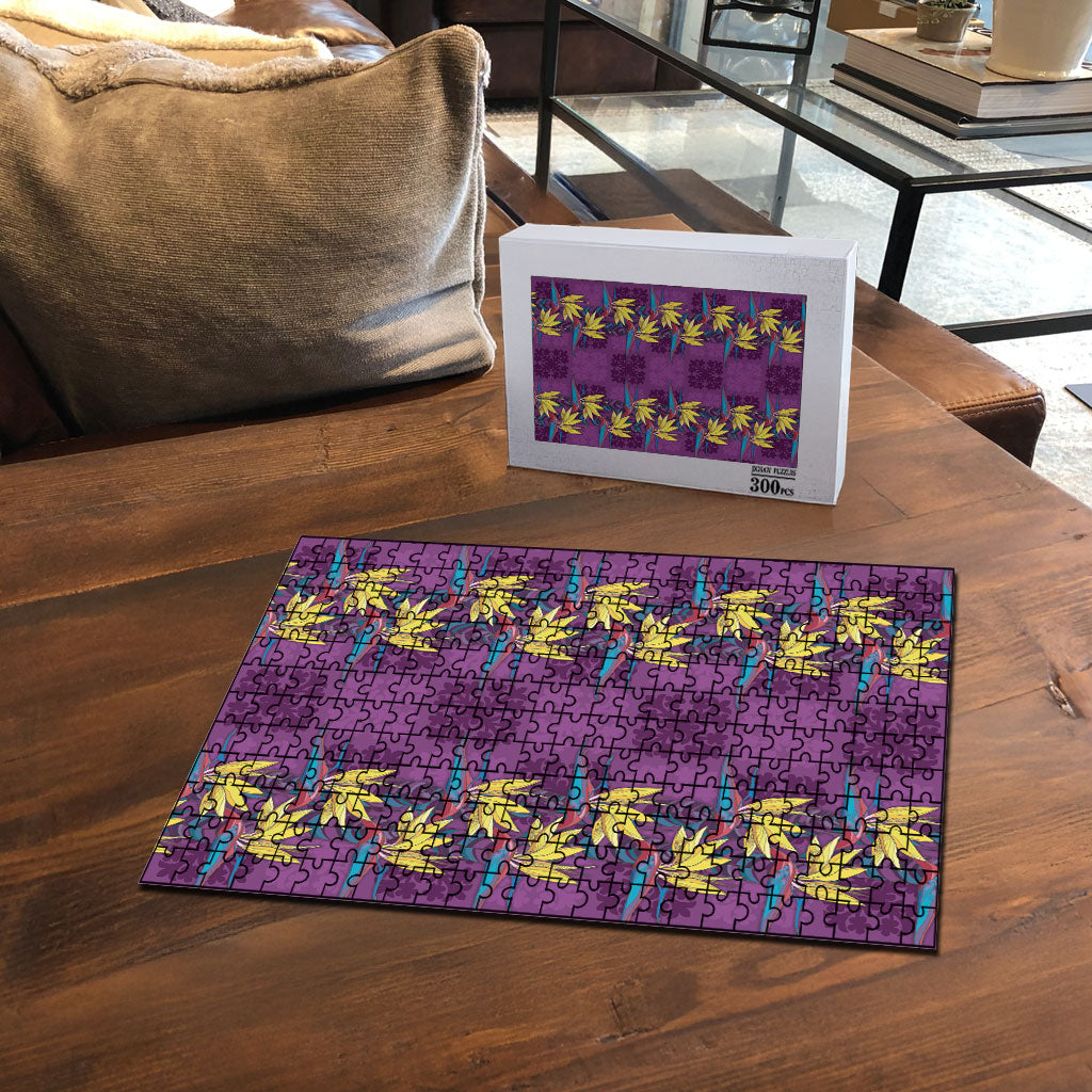 Hawaii Waikiki King Puzzle Purple Quilt With Pua Manu