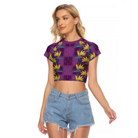 Hawaii Waikiki King Raglan Cropped T Shirt Purple Quilt With Pua Manu