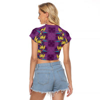 Hawaii Waikiki King Raglan Cropped T Shirt Purple Quilt With Pua Manu