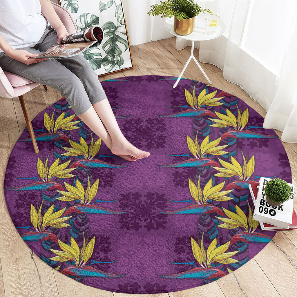 Hawaii Waikiki King Round Carpet Purple Quilt With Pua Manu