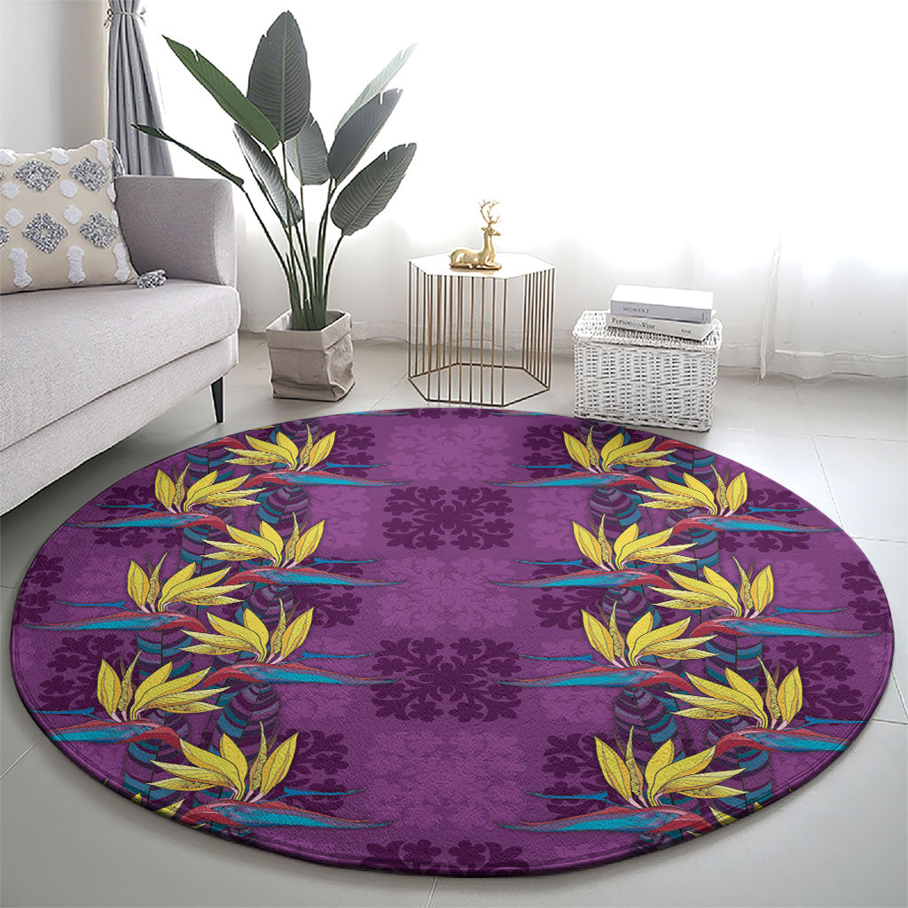 Hawaii Waikiki King Round Carpet Purple Quilt With Pua Manu
