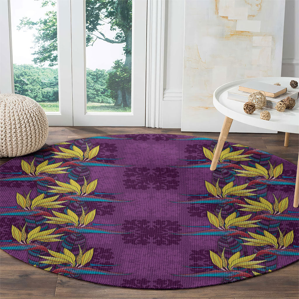 Hawaii Waikiki King Round Carpet Purple Quilt With Pua Manu