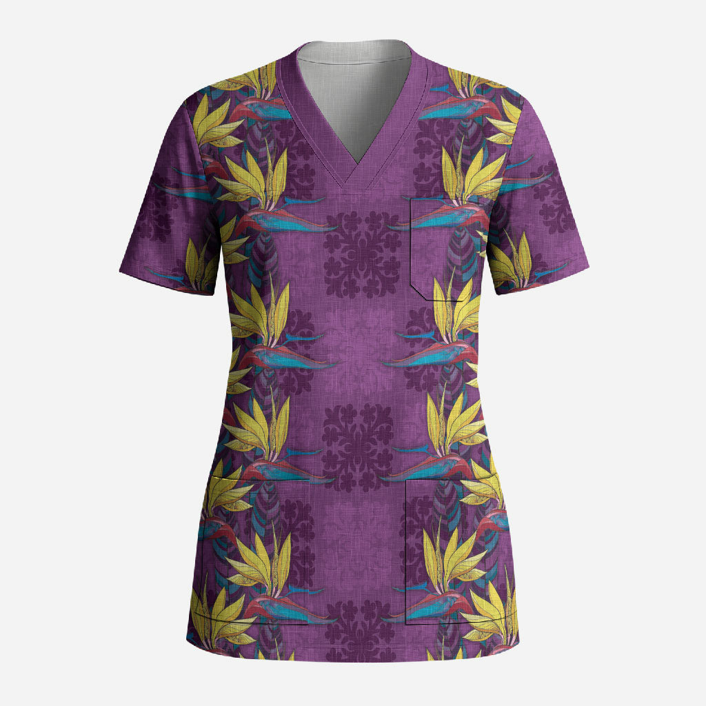 Hawaii Waikiki King Scrub Top Purple Quilt With Pua Manu