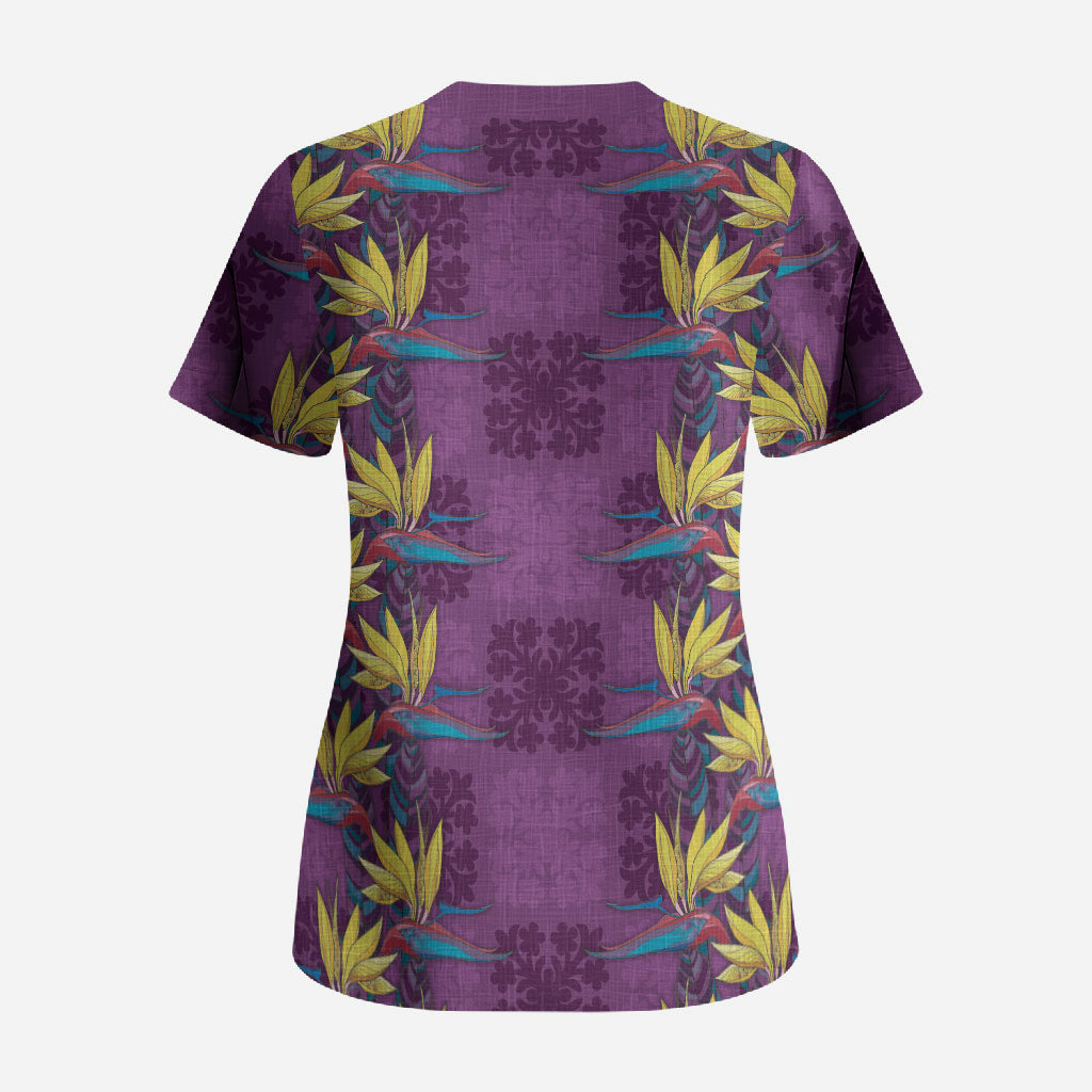 Hawaii Waikiki King Scrub Top Purple Quilt With Pua Manu
