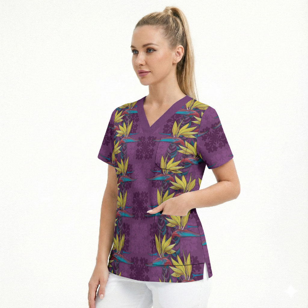 Hawaii Waikiki King Scrub Top Purple Quilt With Pua Manu