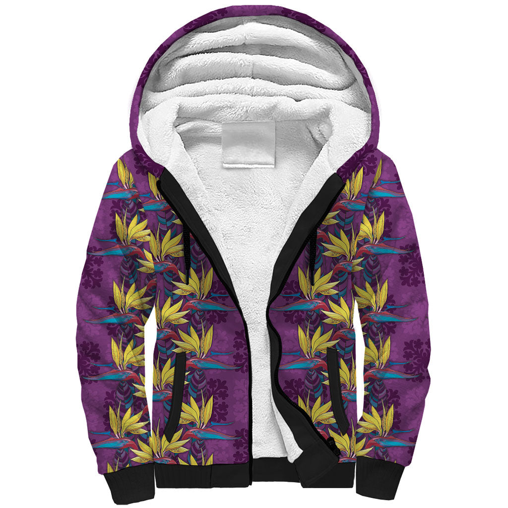 Hawaii Waikiki King Sherpa Hoodie Purple Quilt With Pua Manu