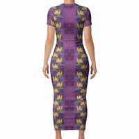 Hawaii Waikiki King Short Sleeve Bodycon Dress Purple Quilt With Pua Manu