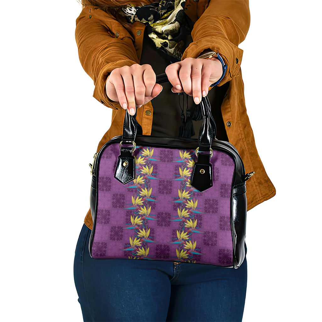 Hawaii Waikiki King Shoulder Handbag Purple Quilt With Pua Manu