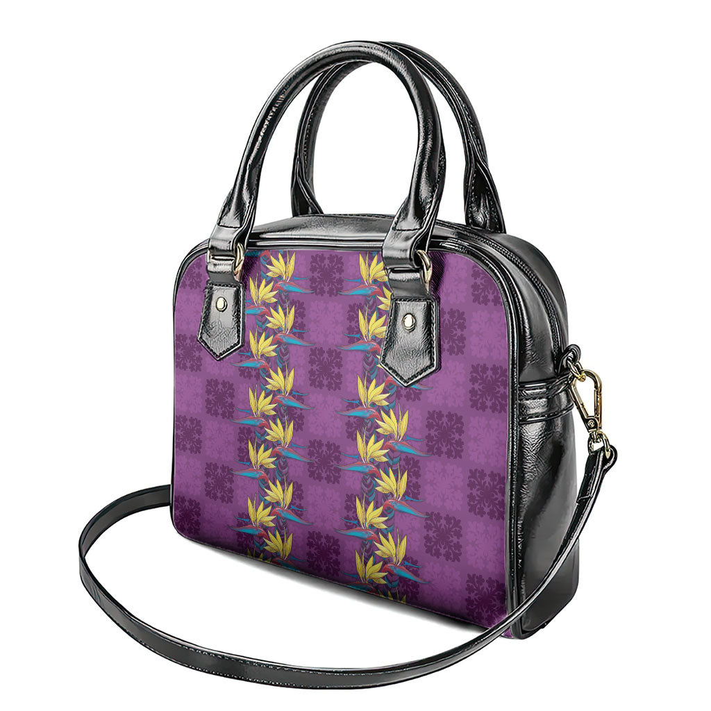 Hawaii Waikiki King Shoulder Handbag Purple Quilt With Pua Manu