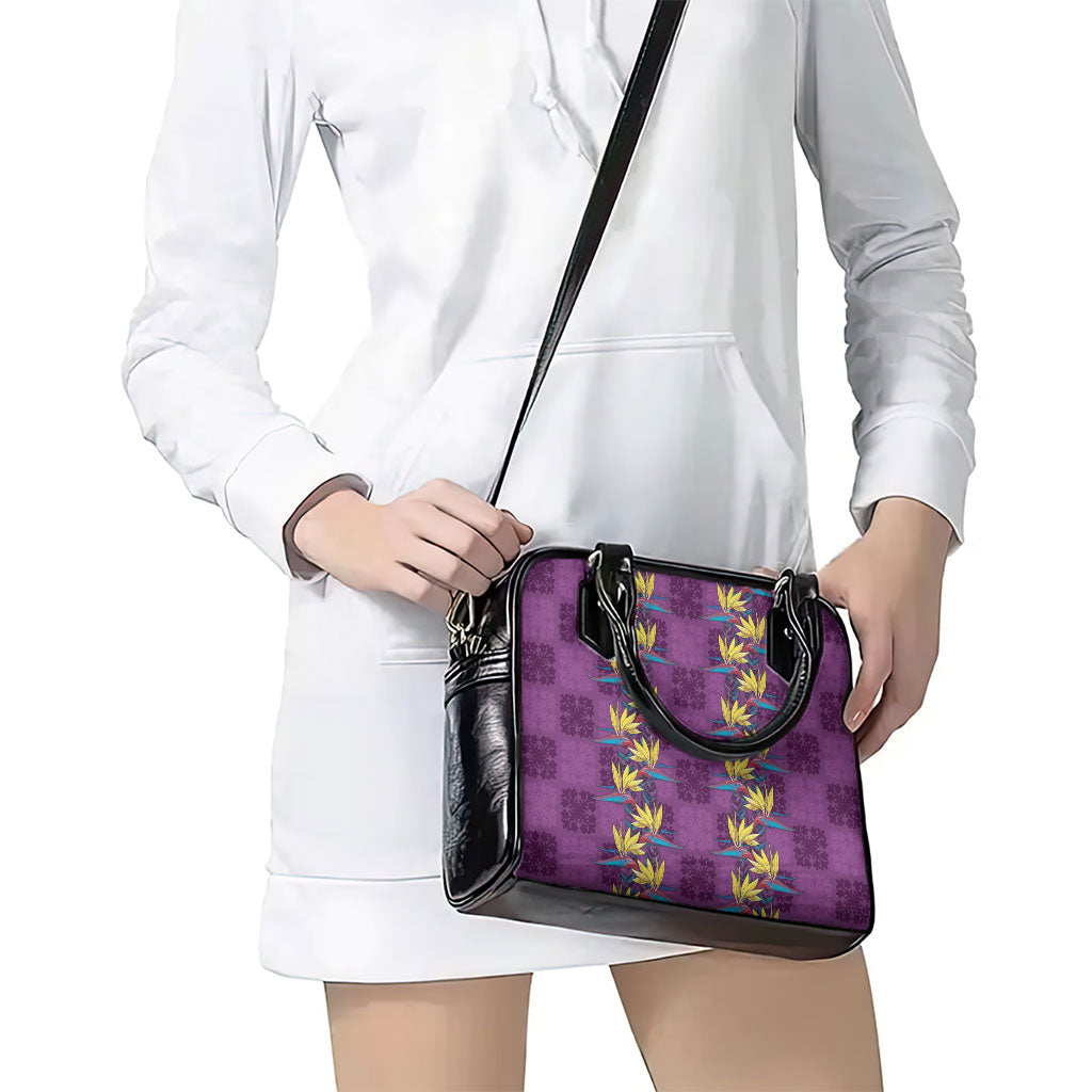 Hawaii Waikiki King Shoulder Handbag Purple Quilt With Pua Manu