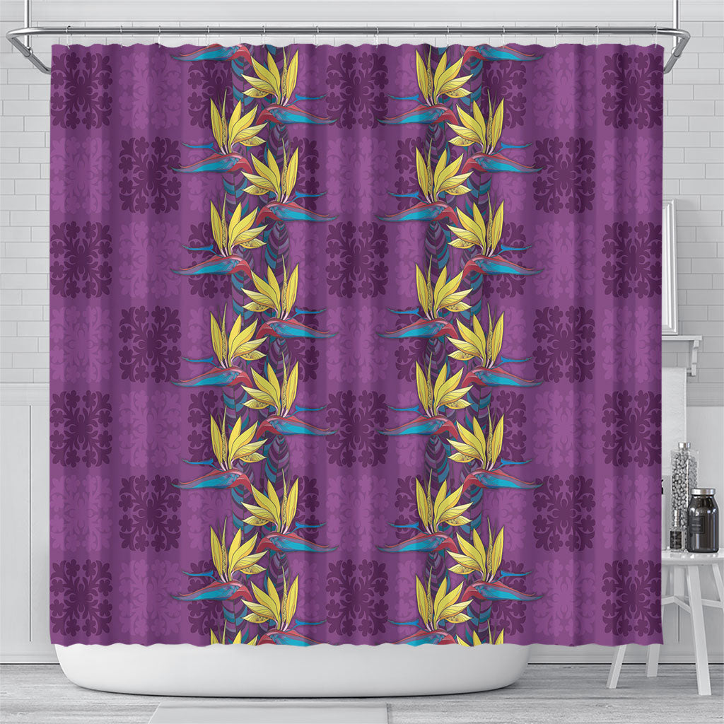 Hawaii Waikiki King Shower Curtain Purple Quilt With Pua Manu