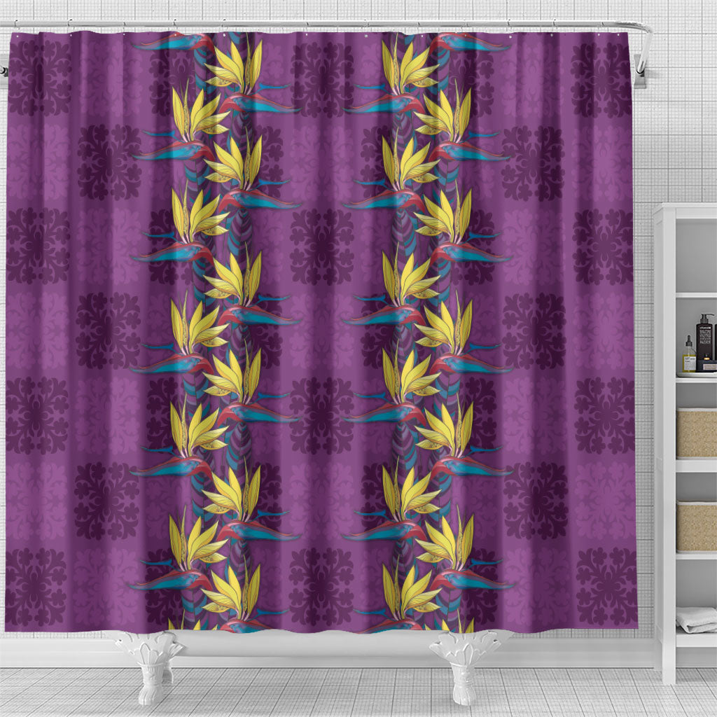 Hawaii Waikiki King Shower Curtain Purple Quilt With Pua Manu