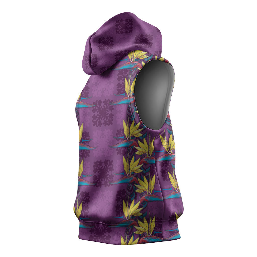 Hawaii Waikiki King Sleeveless Hoodie Purple Quilt With Pua Manu