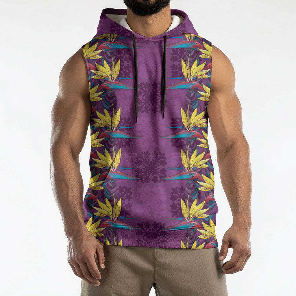 Hawaii Waikiki King Sleeveless Hoodie Purple Quilt With Pua Manu