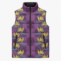 Hawaii Waikiki King Sleeveless Puffer Jacket Purple Quilt With Pua Manu