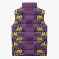 Hawaii Waikiki King Sleeveless Puffer Jacket Purple Quilt With Pua Manu