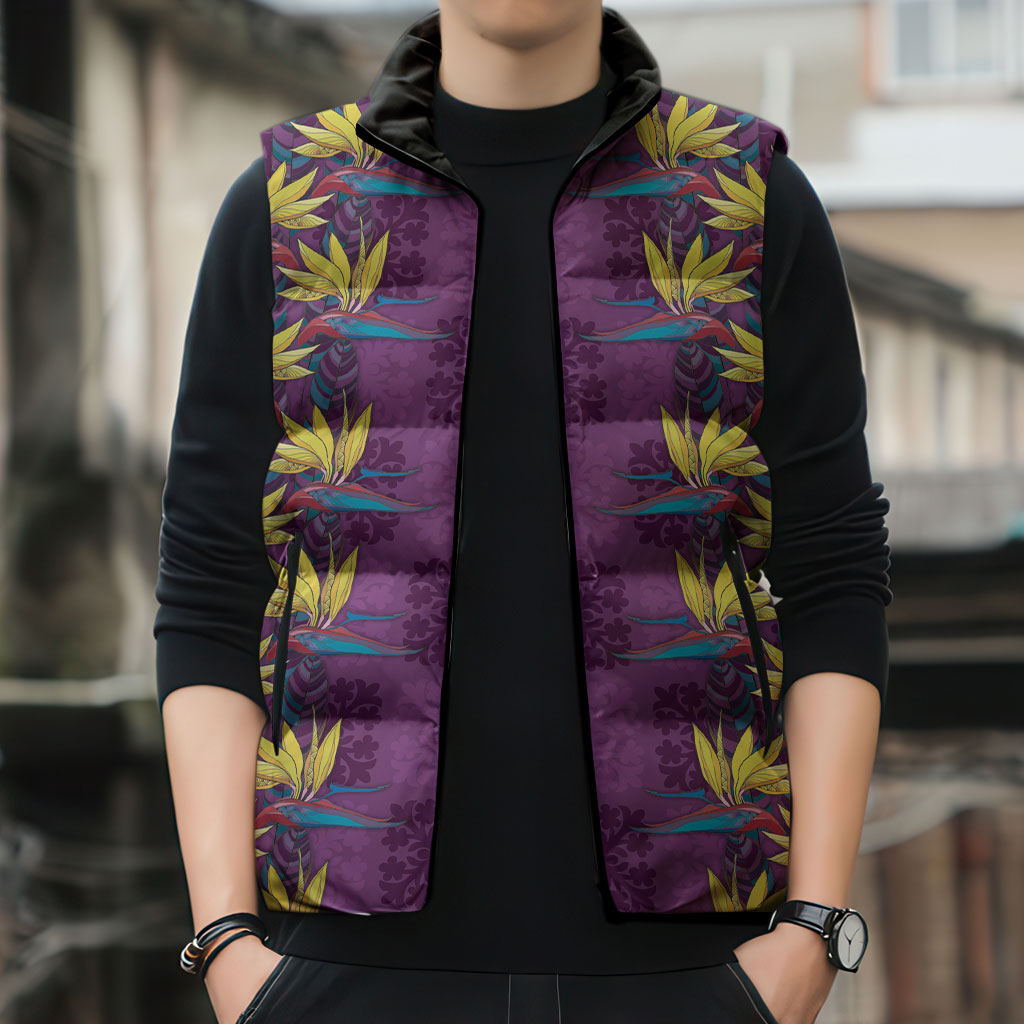 Hawaii Waikiki King Sleeveless Puffer Jacket Purple Quilt With Pua Manu