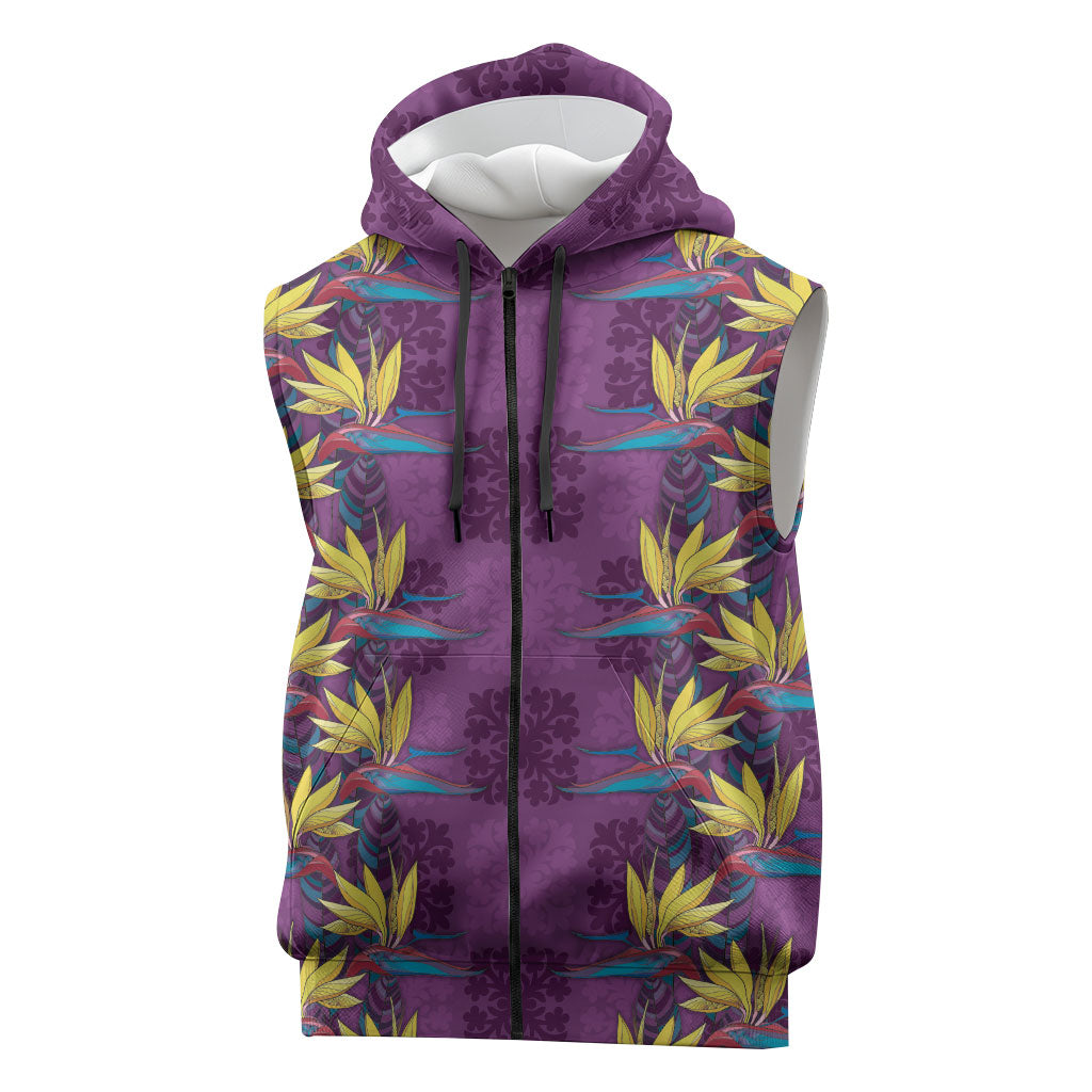 Hawaii Waikiki King Sleeveless Zip Hoodie Purple Quilt With Pua Manu