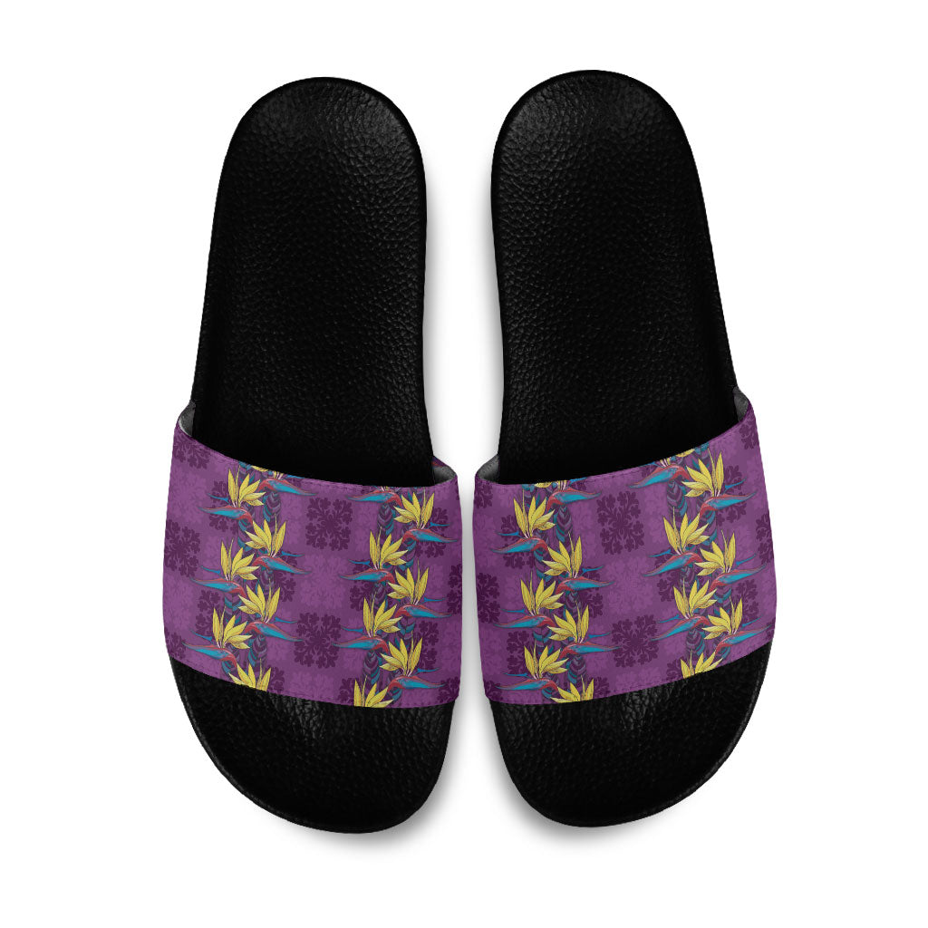 Hawaii Waikiki King Slide Sandals Purple Quilt With Pua Manu