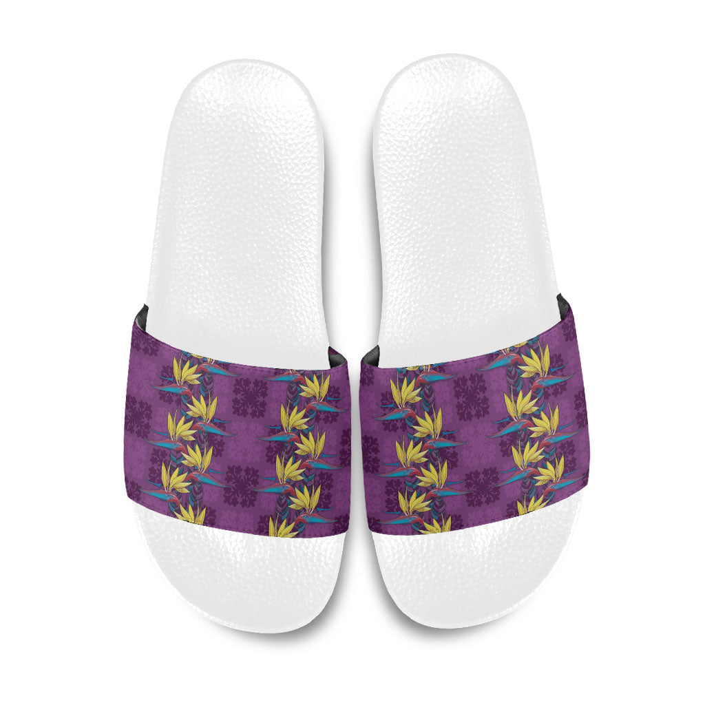 Hawaii Waikiki King Slide Sandals Purple Quilt With Pua Manu