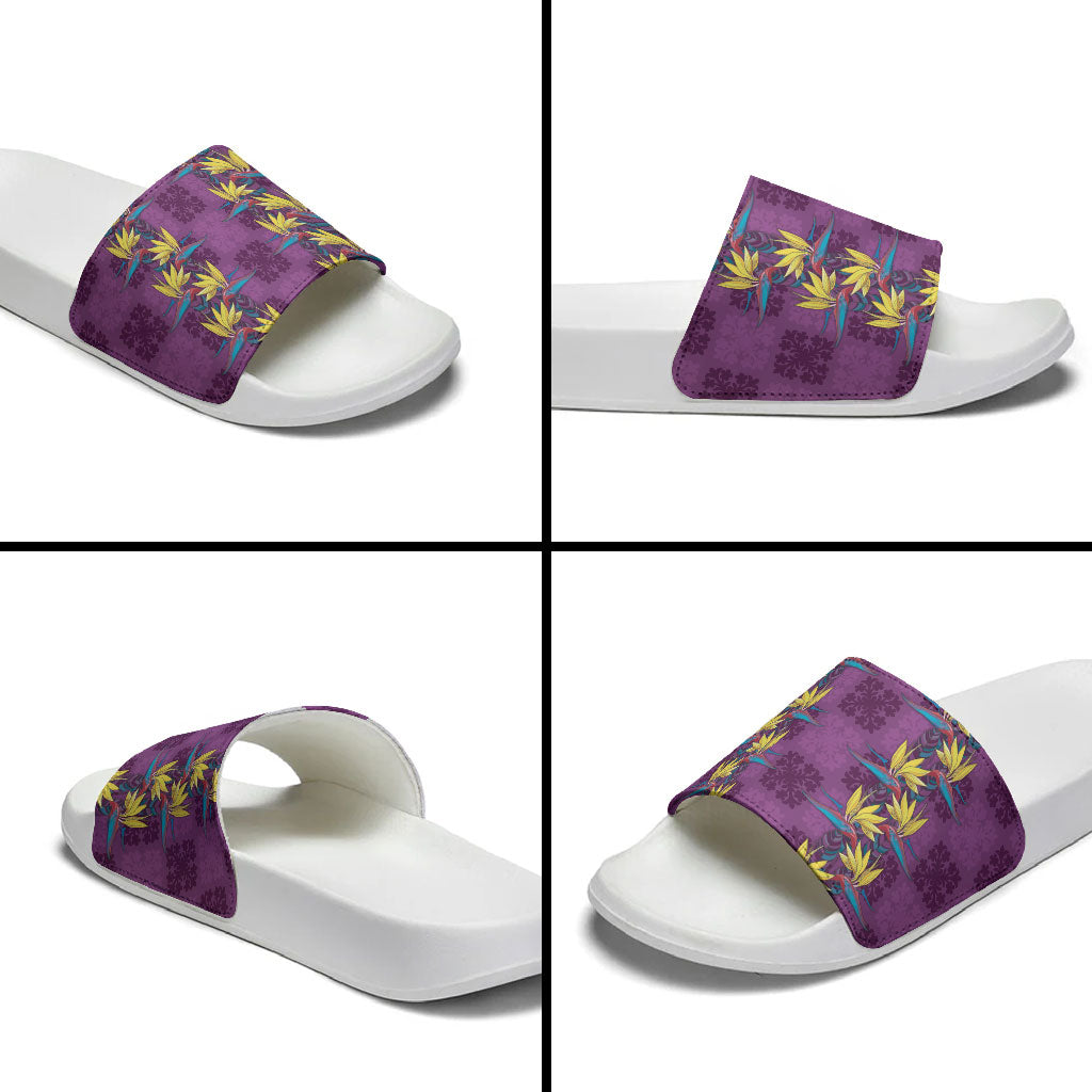 Hawaii Waikiki King Slide Sandals Purple Quilt With Pua Manu