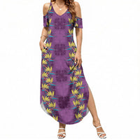 Hawaii Waikiki King Summer Maxi Dress Purple Quilt With Pua Manu