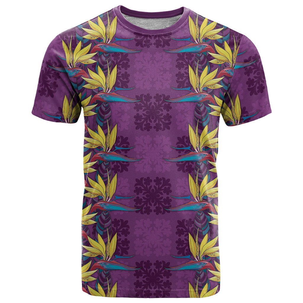 Hawaii Waikiki King T Shirt Purple Quilt With Pua Manu