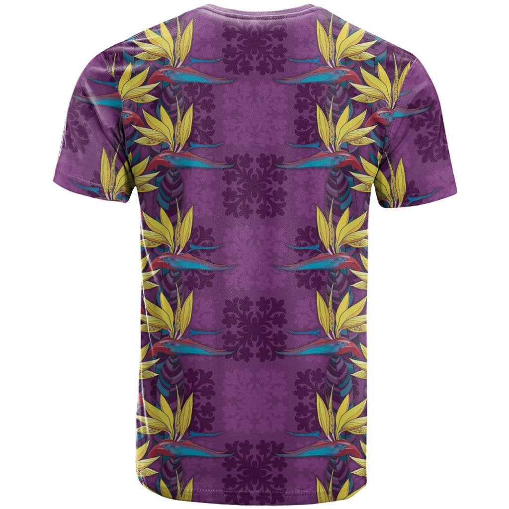 Hawaii Waikiki King T Shirt Purple Quilt With Pua Manu